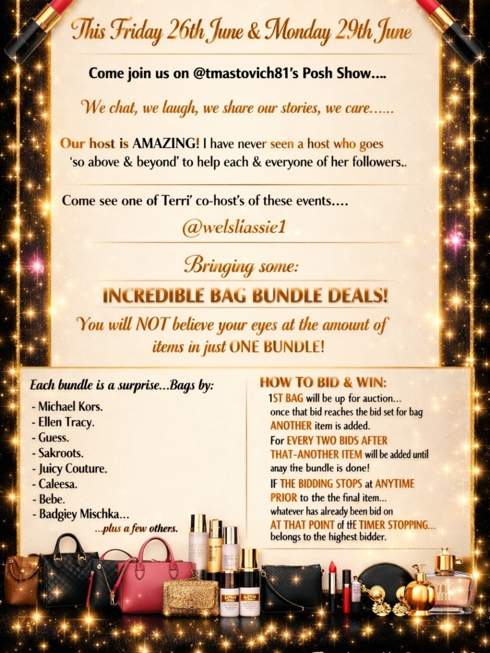 BAG BUNDLES & MORE POSH SHOW-FRI & MON AFTER 6PM